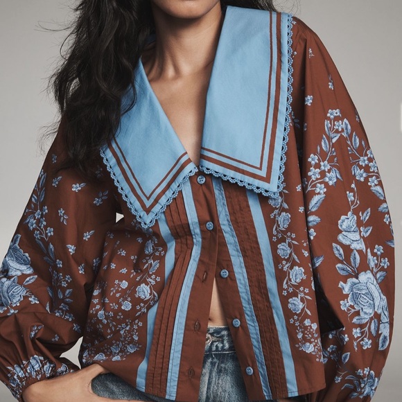 FARM Rio Tops - Farm Rio x Anthropologie Extreme Collar Blouse Womens S Floral NWT